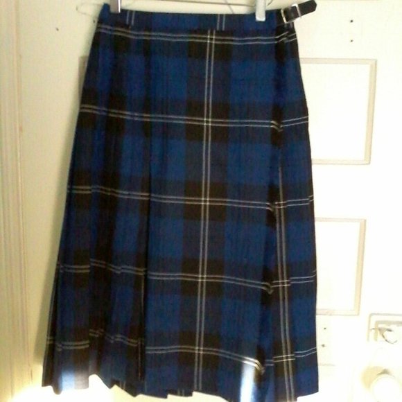 Vintage St. Michael Blue Plaid kilt Skirt - Picture 2 of 5
